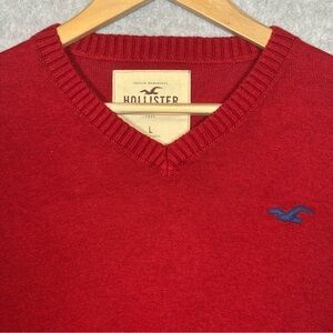 Hollister Long Sleeve V-neck Pullover Sweater-Red-Men Size Large